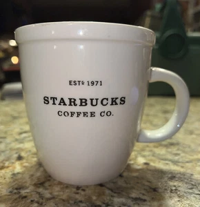 2001 Starbucks Coffee Mug Barista Abbey White 18oz Black Graphics Est 1971 - Picture 1 of 8