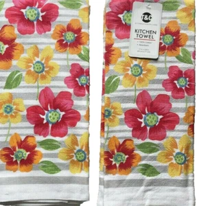 Floral Flowers Set of 2 Kitchen Dish Towels Tea 17x28 Absorbent 100% Cotton - Picture 1 of 12