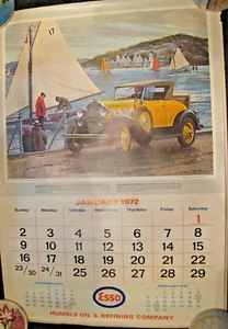 VINTAGE ESSO GAS (HUMBLE OIL & RAFFINING CO.) KALENDERSEITEN - 1972 - 2 SEITEN - Bild 1 von 2