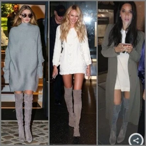 Botas Stuart Weitzman Lowland de gamuza elástica por encima de la rodilla gris trufa talla 8M - Imagen 1 de 24
