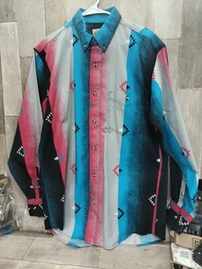 VTG Express Riders Shirt Mens M Western Aztec Rodeo Black Teal Red Long Sleeve - Picture 1 of 6