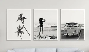 Set of 3 Matching Surf Beach Palm Tree Fine Art Poster Prints. Great Home Decor - Picture 1 of 8