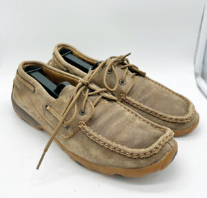 Twisted X Men’s Brown Leather Boat Shoe Driving Moc Bomber Size 9