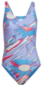 Adidas Floral Bleach Design 3 Stripe Swimsuit Size 10 34 - Picture 1 of 6