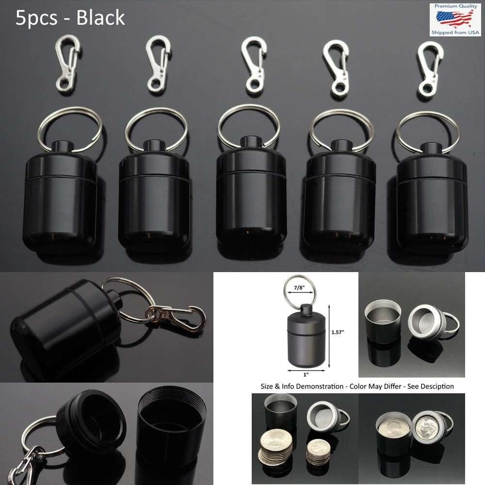 Aluminum Pill Shape ID Holder Keychain - Silver Metal Case For Emergency Info