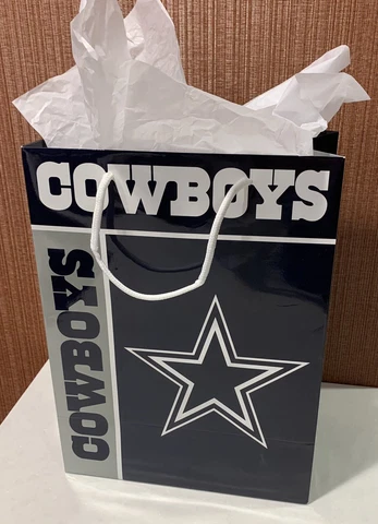 Dallas Cowboys Official NFL 13 X 10 Inch Glossy Gift Bag W/ White Gift Paper! Cover