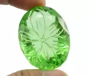 Carved 130.85 Carat Certified Oval Shape Natural Green Topaz Loose Gemstone - Picture 1 of 3