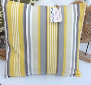 CUSHION COVER GREY OCHRE MUSTARD YELLOW GREY DECKCHAIR STRIPE SAFFRON RETRO 16 - Picture 1 of 6