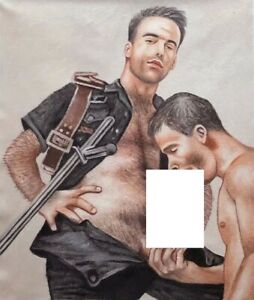 homme nu peinture originale huile sur toile signée / nude gay male original oil 