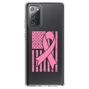 Clear Case for Galaxy Note Pink Ribbon Cancer USA Flag - Picture 1 of 7