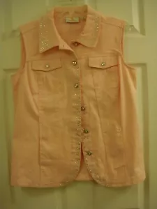 Women's Quacker Factory Pink Sequin Decorated Bling Buttons Front Vest Size XS - Picture 1 of 8