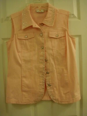 Women's Quacker Factory Pink Sequin Decorated Bling Buttons Front Vest Size XS - Image 1 of 4