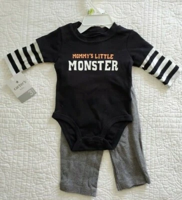 NUEVO JUEGO DE 2 PIEZAS CARTERS BABY HALLOWEEN MOMMYS LITTLE MONSTER TALLA 3M Foto 1 de 2