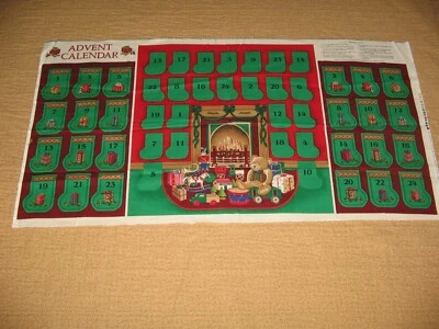 Vtg Andover Cotton Fabric Christmas Panel Advent Calendar Stocking Bear Fireplac - Image 1 of 4