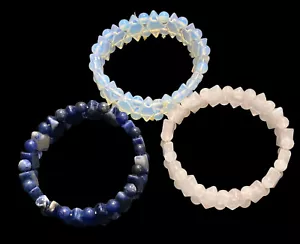 3er Set Vintage Armbänder dehnbar rosa marineblau schillernd blau - Bild 1 von 9