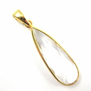 Kristall Quarz Einfassung Edelstein mit Kaution - Gold Vermeil längliche Träne -40 mm - Bild 1 von 5