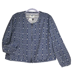 NEW Old Navy Blazer Jacket Womens XL Blue Tribal Full Zip Pockets Cotton Blend - Picture 1 of 8
