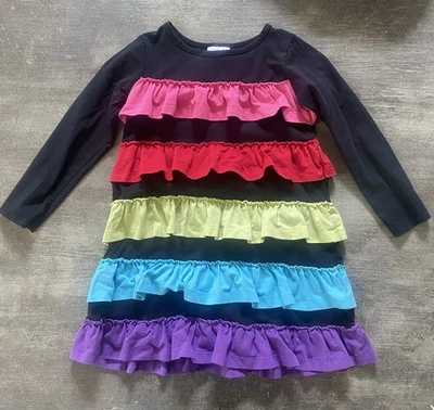 Vestido Hanna Anderson Niñas Pequeñas Arco Iris Talla 110 EE. UU. 5 Volantes y Manga Larga Foto 1 de 4