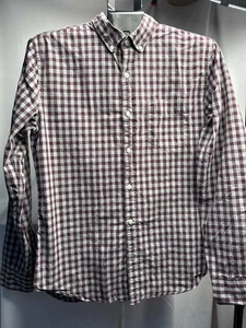 Bonobos Slim Fit Gingham Button Down Hemd Herren M weinrot weiß langarm - Bild 1 von 6