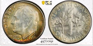 NEON RAINBOW TONED PCGS MS67 1960-D SILVER ROOSEVELT DIME BEAUTY! - Picture 1 of 9