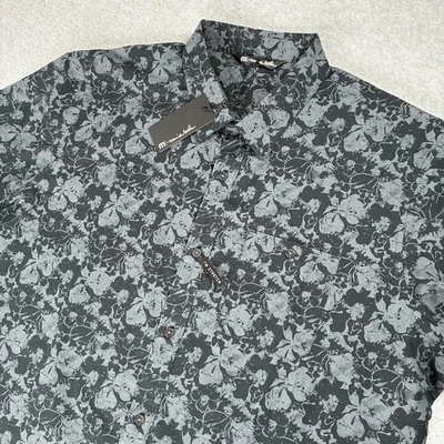 Travis Mathew Shirt Mens XL Black Gray Floral Stretch Button Up Casual Golf NEW - Image 1 of 4
