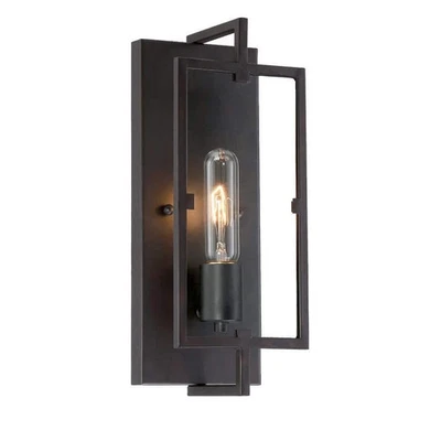 Home Decorators Kenton 4.75 1 Light Bronze Sconce w Cage Frame Detail - Image 1 of 4