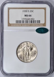1930-S STANDING LIBERTY QUARTER NGC MS66 CAC BLAST WHITE GEM - Picture 1 of 3