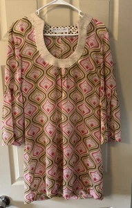 Trina Turk Damen Gr. 8 Medium Tunika Schwimmen Überziehen Kleid Shirt Seide Retro - Bild 1 von 6