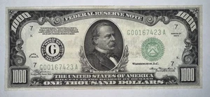 $1,000 One Thousand Dollar Bill Chicago Series 1934 Sn G..7423A Beautiful Note - Picture 1 of 4