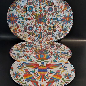 Mexican Otomi Melamine Platter Tray Set of 3 Traditional Pattern Vintage - Picture 1 of 7