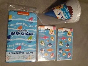 Baby Shark Party Supplies Stickers Hats Table Cloth - Picture 1 of 5