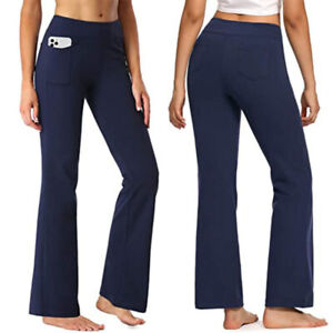 4-Pockets Soft Bootcut Yoga Pants Women High Waist Workout Ladies Long Bootleg
