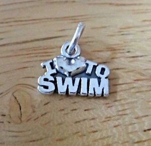 Dije de natación de plata esterlina 11x14 mm I Love (corazón) para nadar - Imagen 1 de 3
