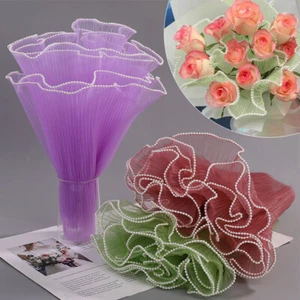 Pearl Edge Wave Mesh Yarn Flower Bouquet Wrapping Gift Lace Paper Packing Decor - Picture 1 of 29