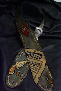 Guitar strap leather tooled all hand made in USA 3.5" "Outlaw series Wanted 7"  - Picture 1 of 12