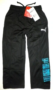 NWT Puma Little Boys Fleece Lined Track Pants Sweatpants BLACK Teal Blue Child 4 - Picture 1 of 4