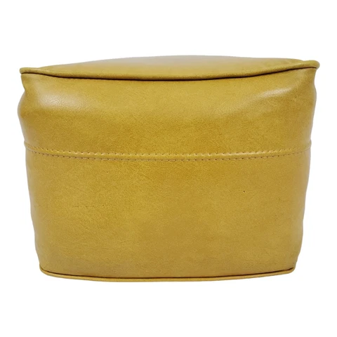 Vintage Footstool Ottoman Hassock Stool Harvest Gold Naugahyde Mid-Century Cover