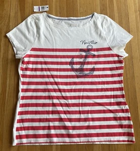 NAUTICA Womens Short Sleeve T-SHIRT SZ 2xl XXL Red/white NWT - Picture 1 of 5