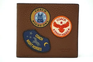 Coach Men’s Military Patches Leather Saddle Double Billfold Wallet F30775 - Picture 1 of 4