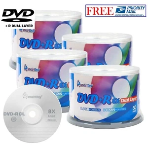 Paquete de 200 discos grabables con logotipo SmartBuy superficie superior DVD+R DL 8X doble capa 8,5 GB - Imagen 1 de 3