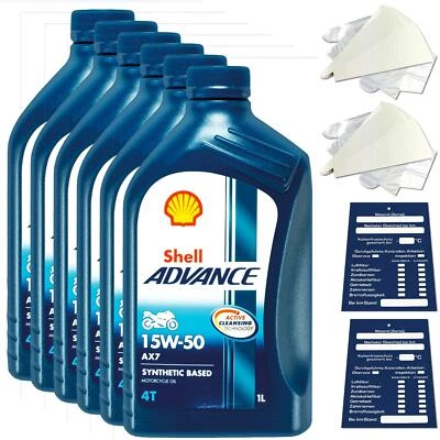 6 Liter original Shell Advance 4T AX 7 15W50 Motoröl Motorrad 600074503 Set - Bild 1 von 4