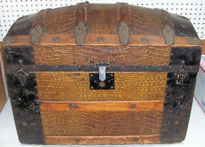 Antique Victorian Trunk Camel Back Dome Top Travel Cabin Chest Old Ship Steamer
