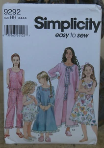 * SIMPLICIDAD * PATRÓN DE COSTURA DE ROPA DE DORMIR PARA NIÑAS * #9292 * ~ TALLA HH 3 4 5 6 - Imagen 1 de 1