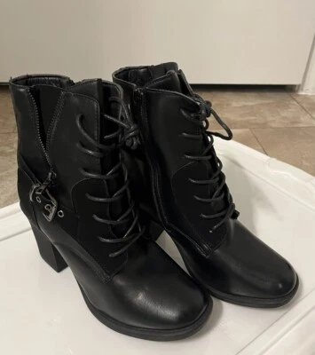Pierre Dumas Ravenna-19 Black Side Zipper Buckle Lace Up Ankle Boots Women 10 - Image 1 of 4