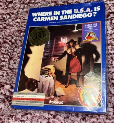 RARE: VTG SEALED Where in the USA is Carmen San Diego Big Box Retro IBM / TANDY - Image 1 of 4