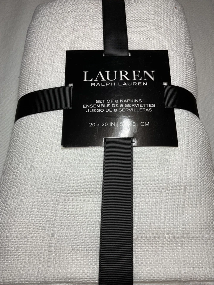 RALPH LAUREN HOLLAND WHITE NAPKINS 20 x 20 (8) 100% POLYESTER NIP - Image 1 of 1
