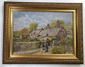 Vintage Oil on Board Painting Of Anne Hathaway’s Cottage Framed 18” x 14” - Picture 1 of 9
