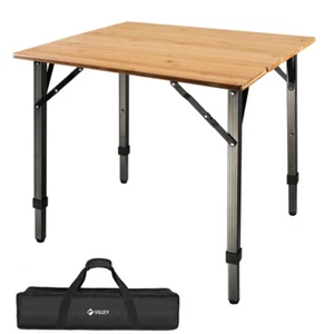 Portable Heavy Duty Camping Table Adjustable Height Bamboo Folding Table 176 lbs - Picture 1 of 11
