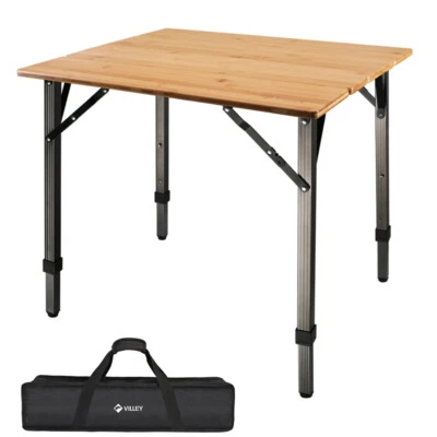 Portable Heavy Duty Camping Table Adjustable Height Bamboo Folding Table 176 lbs - Image 1 of 4
