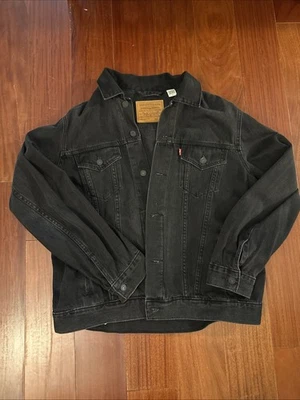 Levi’s 复古合身黑色褪色牛仔夹克大号男式 90 年代风格 — 第 1/4 张图片
